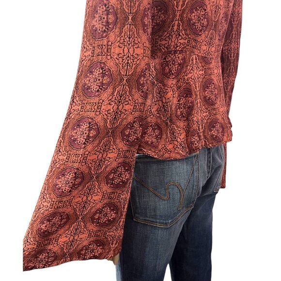 Free People Top Coral Uptown Bell Sleeve Tiered Vneck Blouse Small Size - Picture 5 of 15